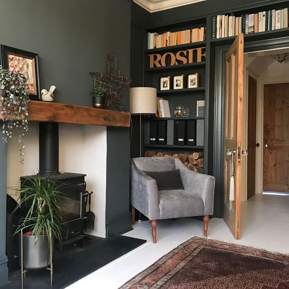 dark green accent wall